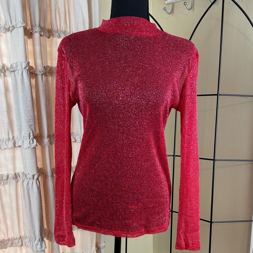 Jorasob Sheer Sparkling Red Long Sleeve Women's Top